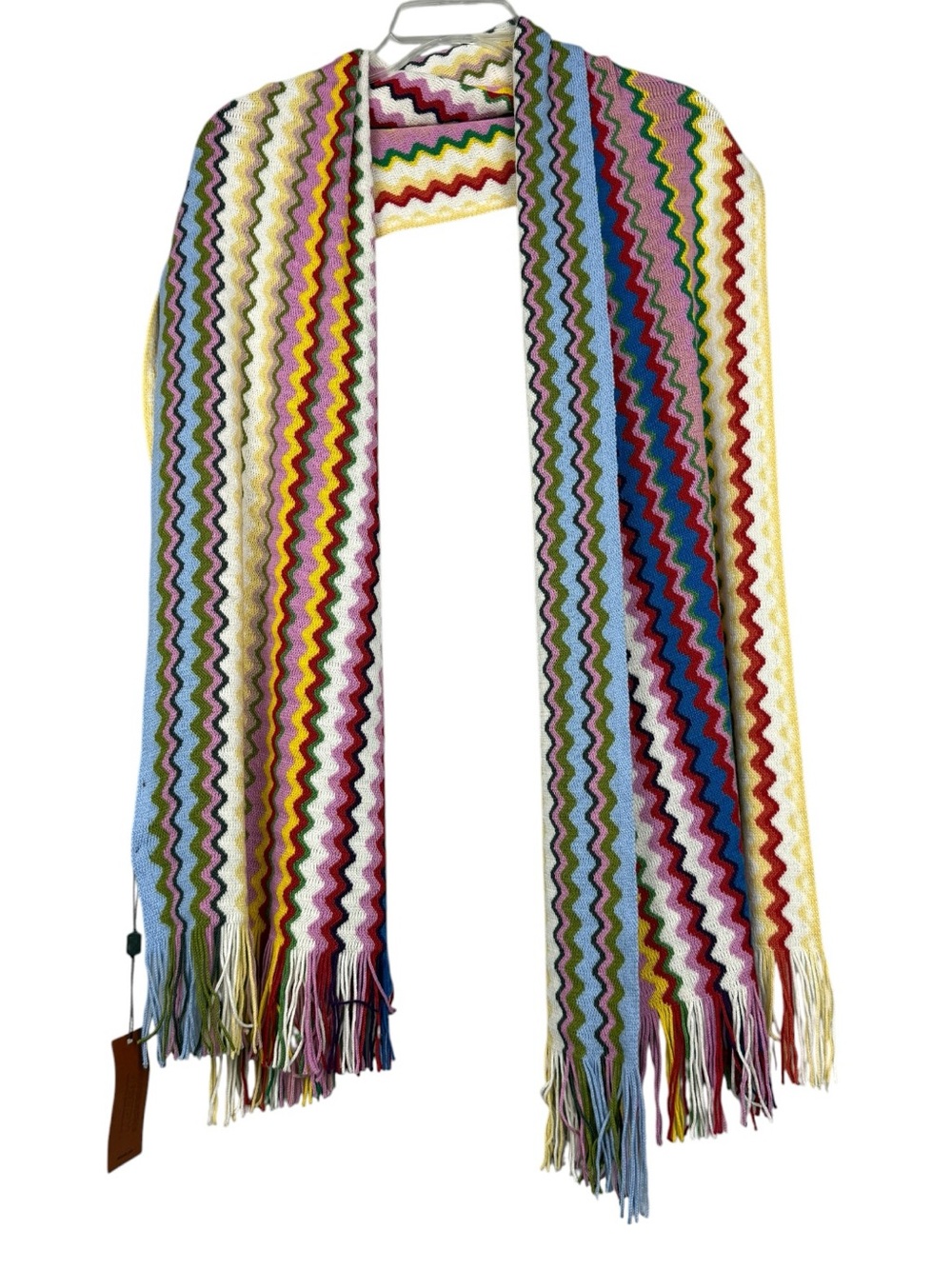 Missoni Chevron Multicolor Fringe Detail Wool Blend Wrap Scarf